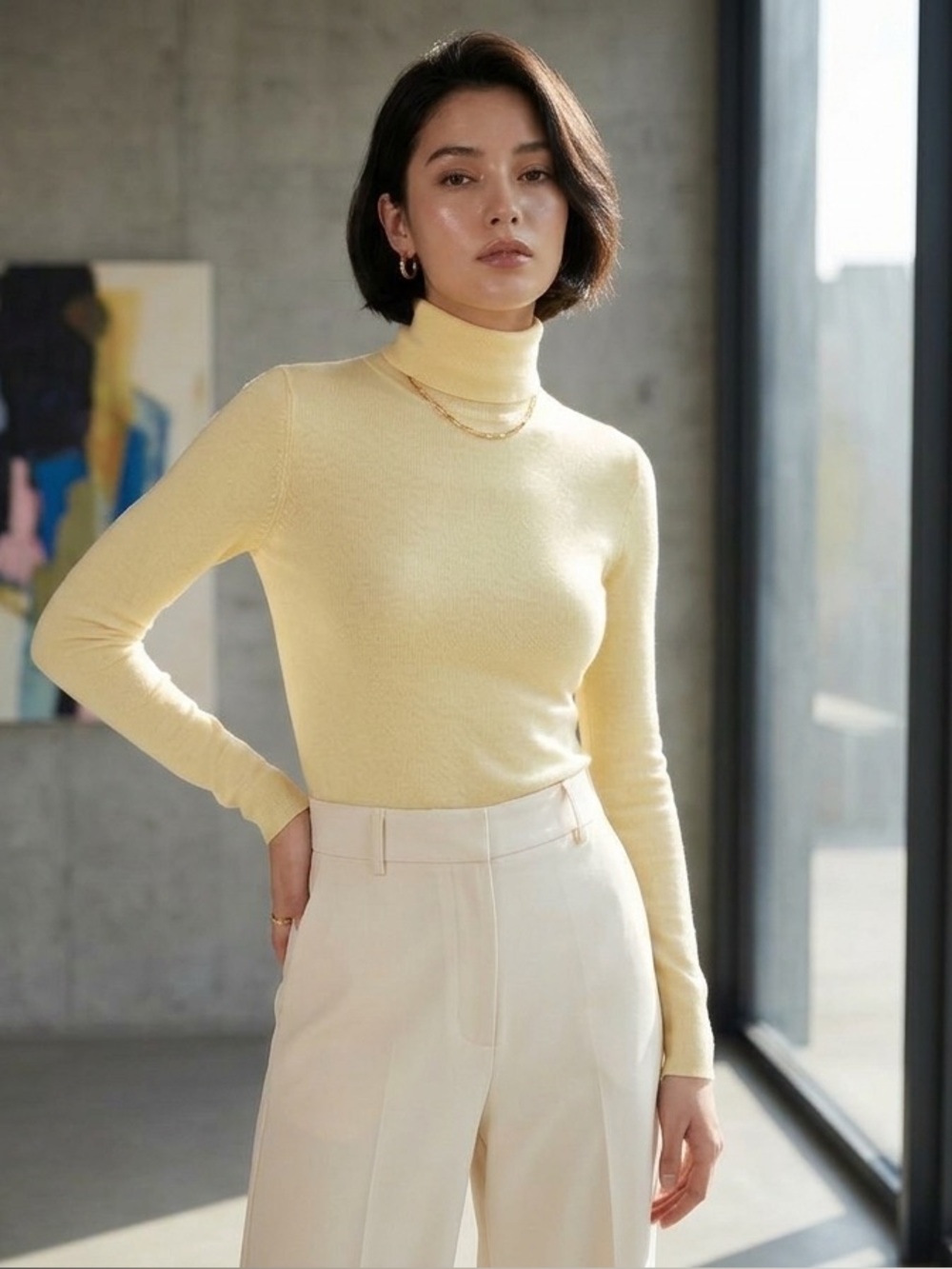 Zara Pale Yellow Turtleneck Sweater